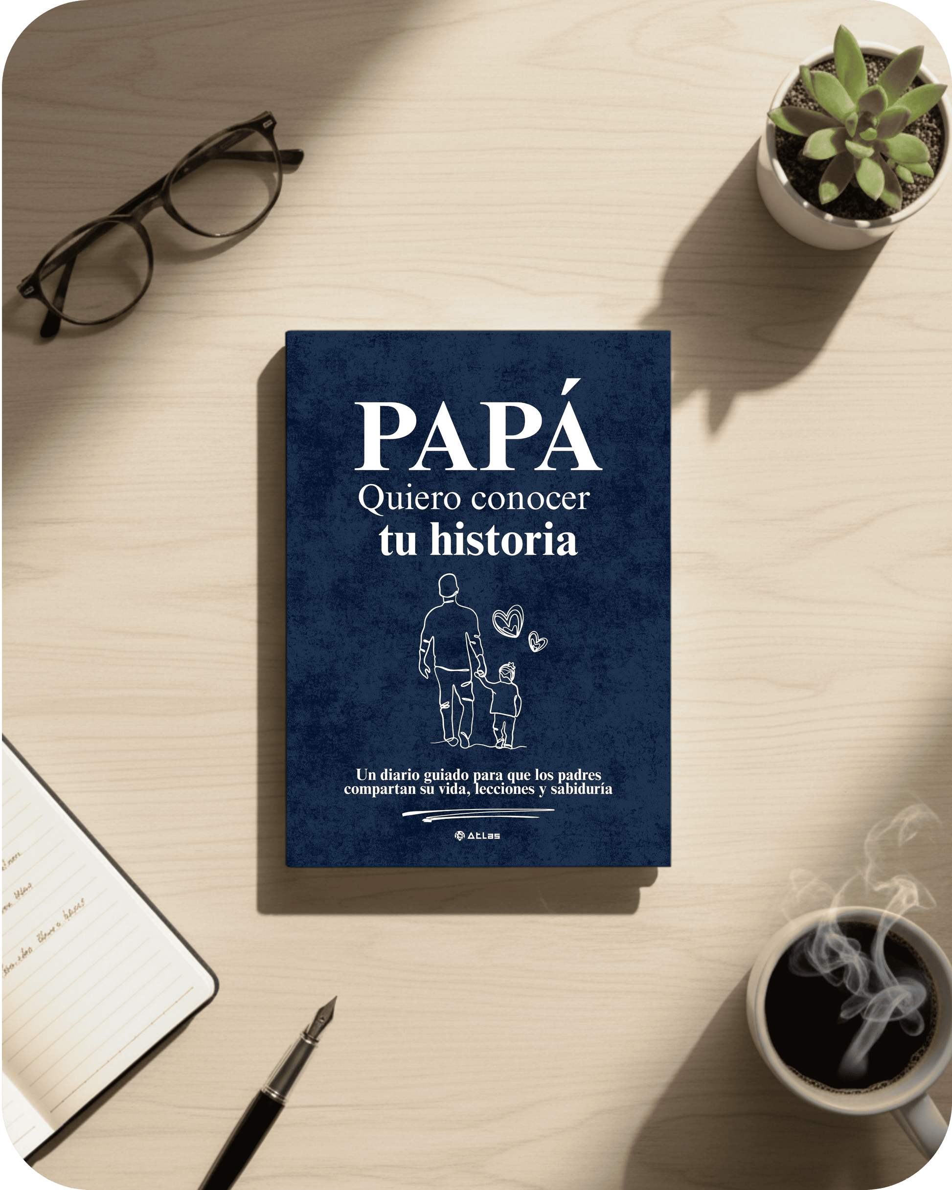 Libro de regalo "Papá, Quiero conocer tu historia" de color azul. Regalo sentimental y original para el Día del Padre.